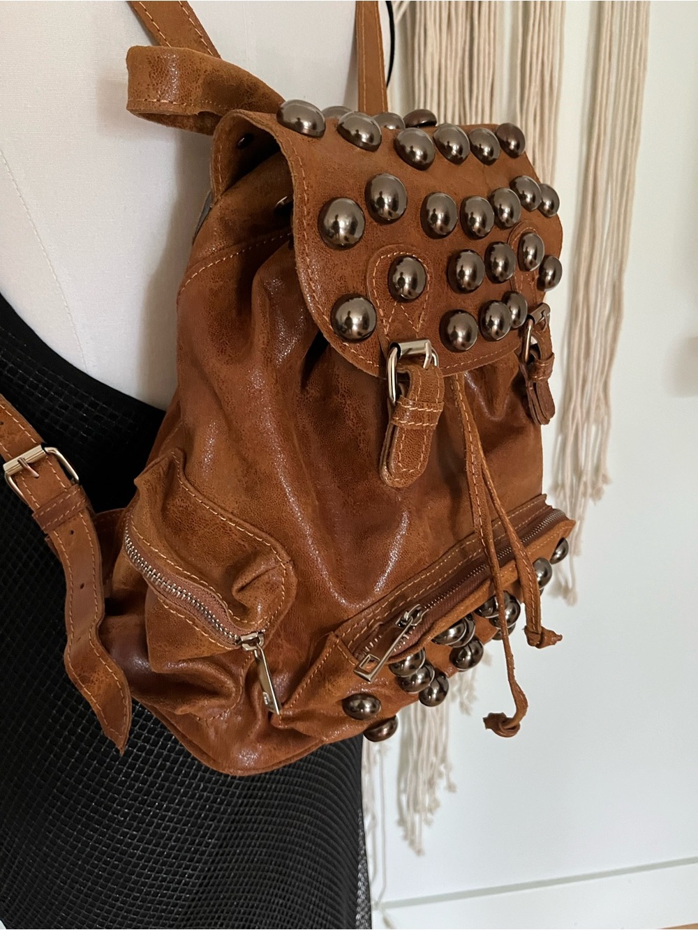Free People x Stefano Ghilardi Brown Studded Leather Backpack - Picture 4 of 13